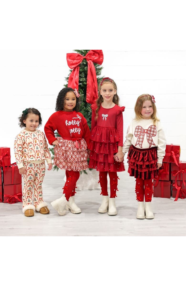 Sweet Wink Christmas Pearl Long Sleeve Tutu Dress, Alternate, color, Ruby Red