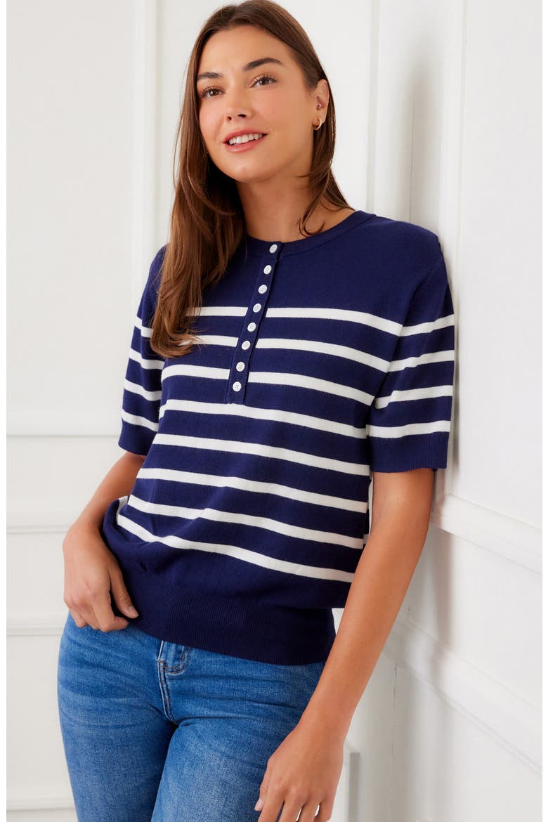 Stripe Henley Sweater, Alternate, color, NAVY/OFF WHITE