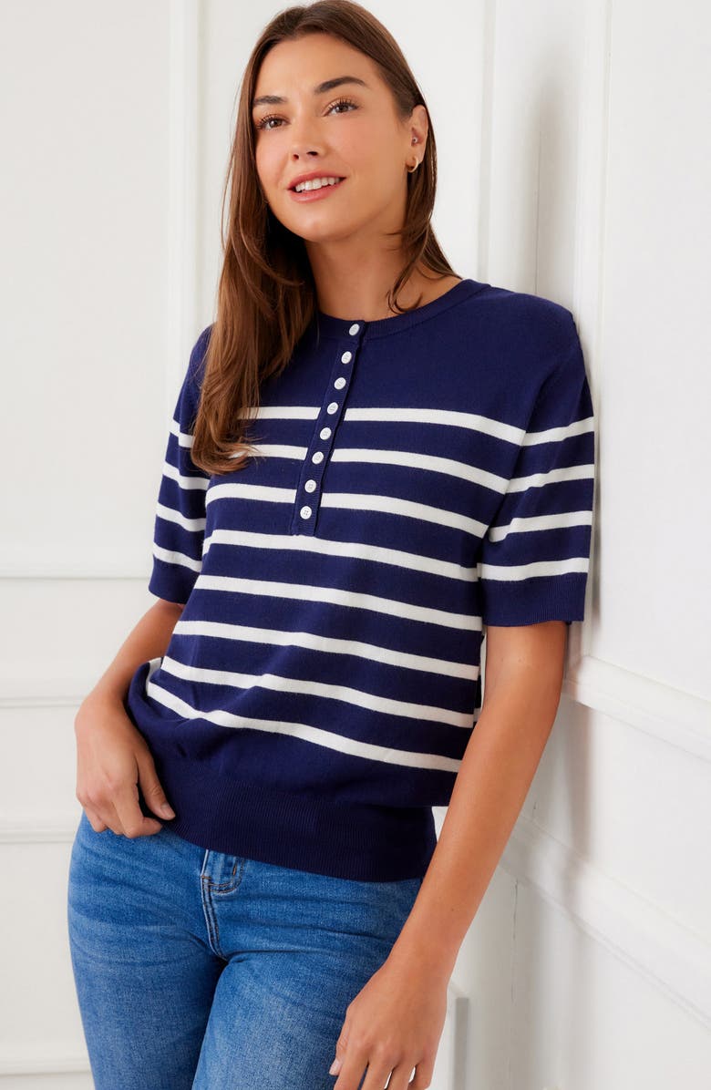Karen Kane Stripe Henley Sweater, Alternate, color,