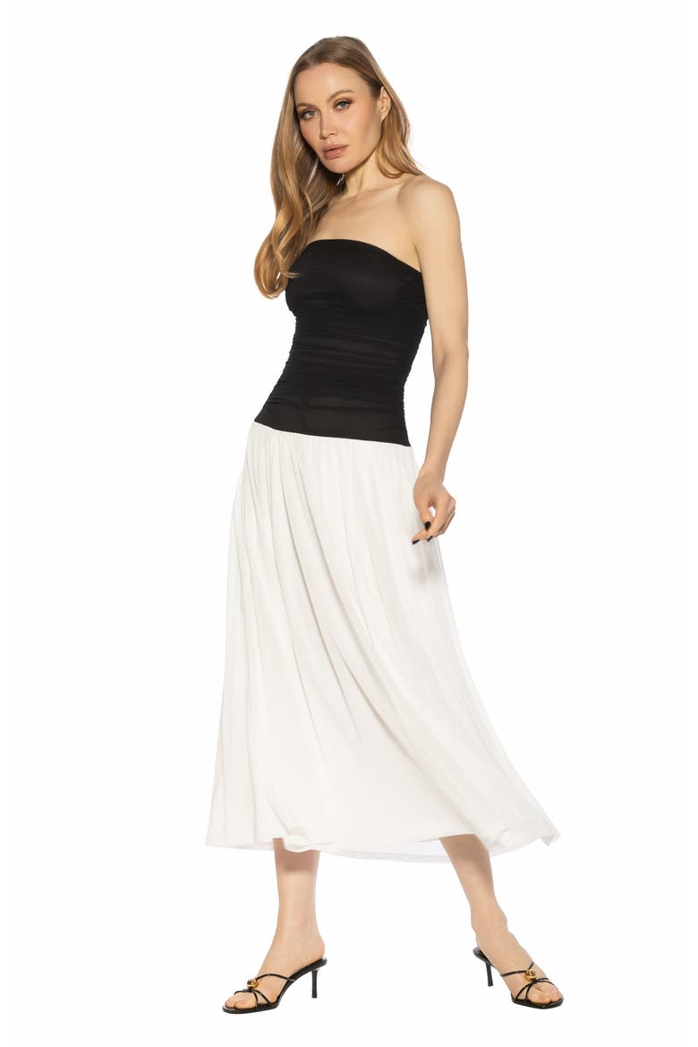 Seraphina Strapless Midi Dress, Alternate, color, BLACK/ WHITE