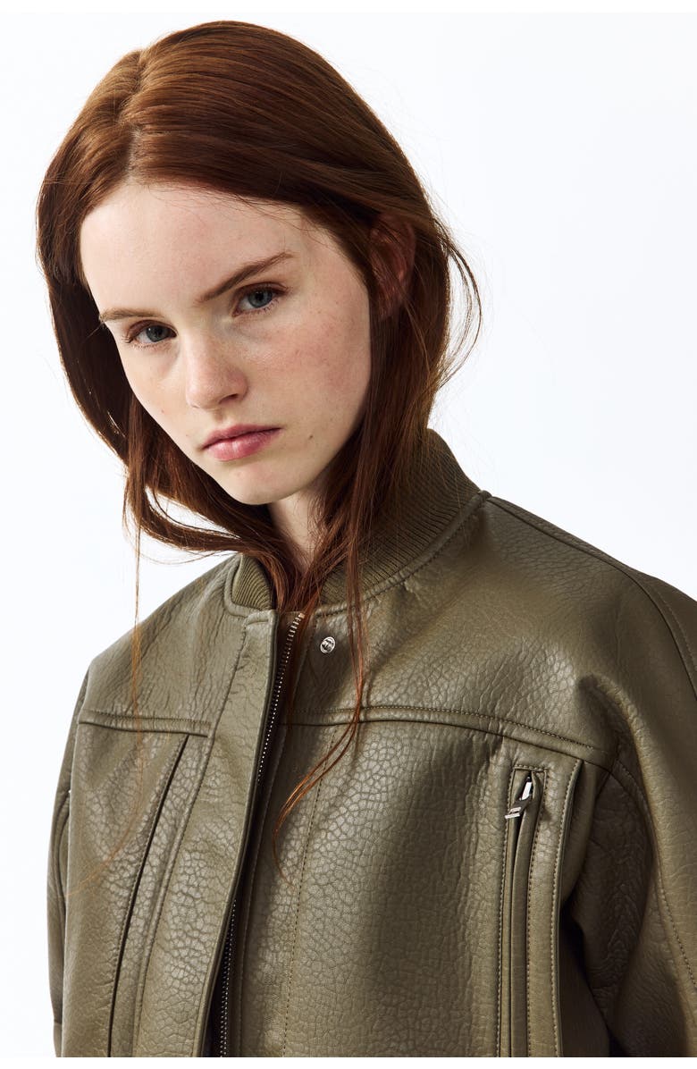 H&M Coated Bomber Jacket, Alternate, color, Dark Khaki Green