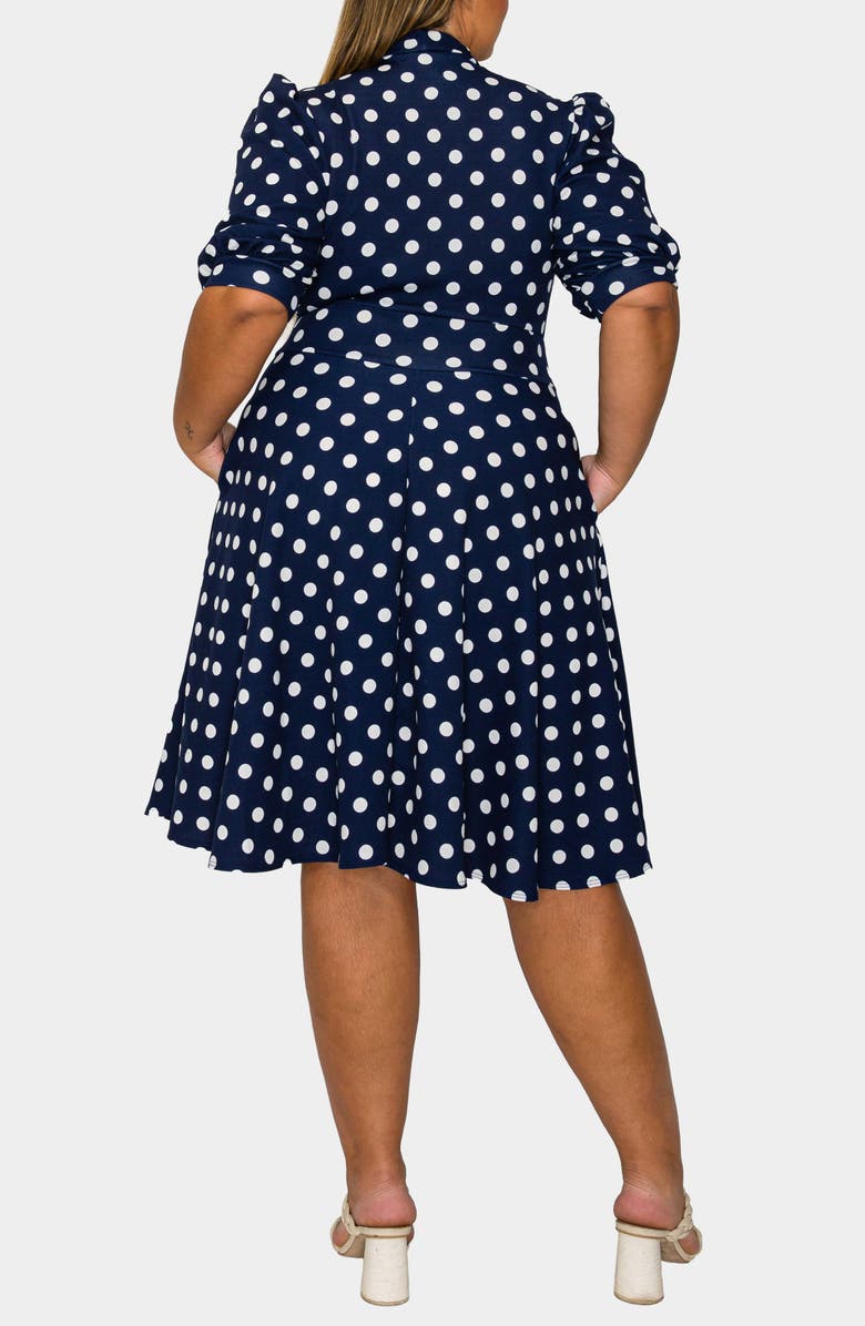 L I V D Breken Tie Neck Flare Dress, Alternate, color, Navy White