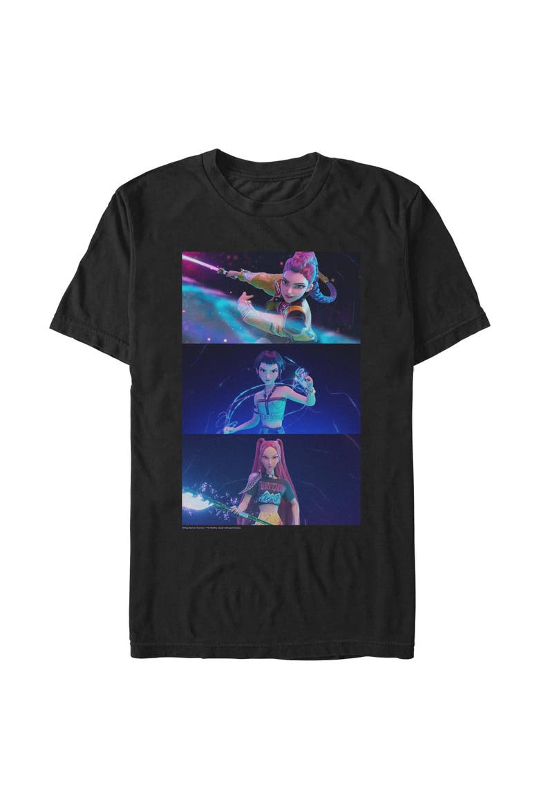 Mens KPop Demon Hunters Group Shot Trio T Shirt, Main, color, Black