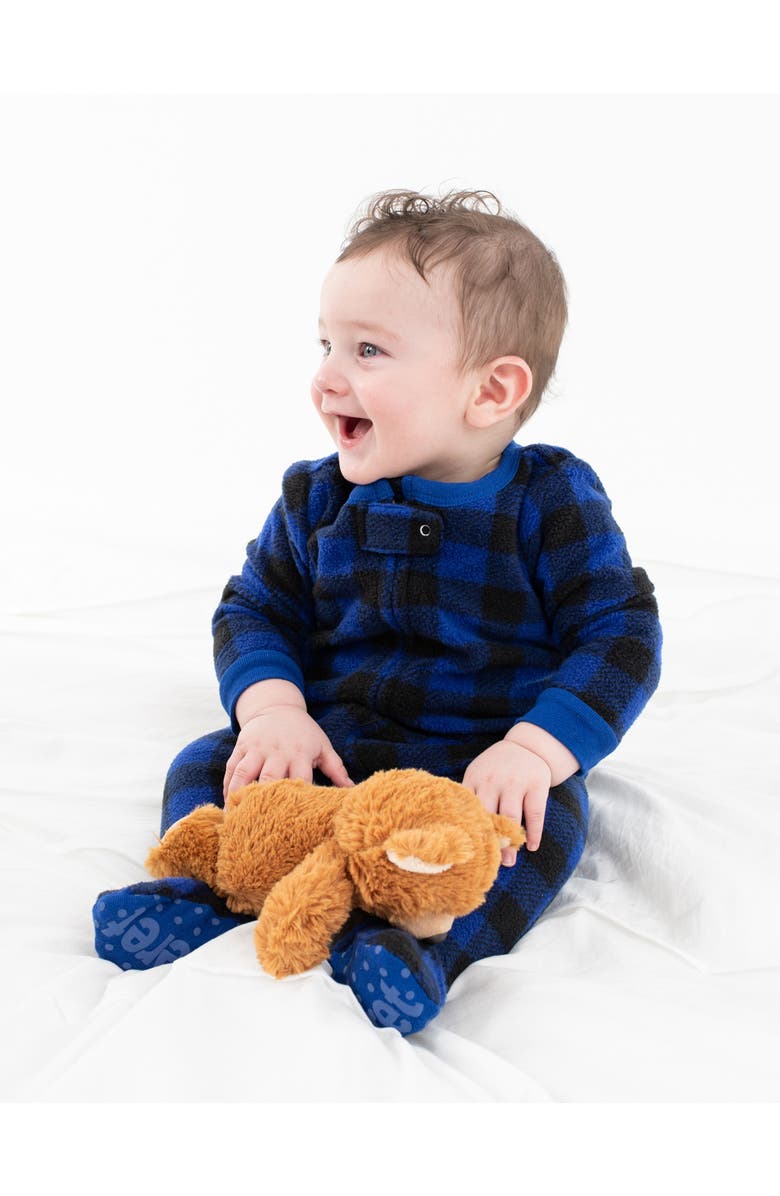 Leveret Footed Fleece Printed Holiday Pajamas, Alternate, color, Plaid Black 
Navy
