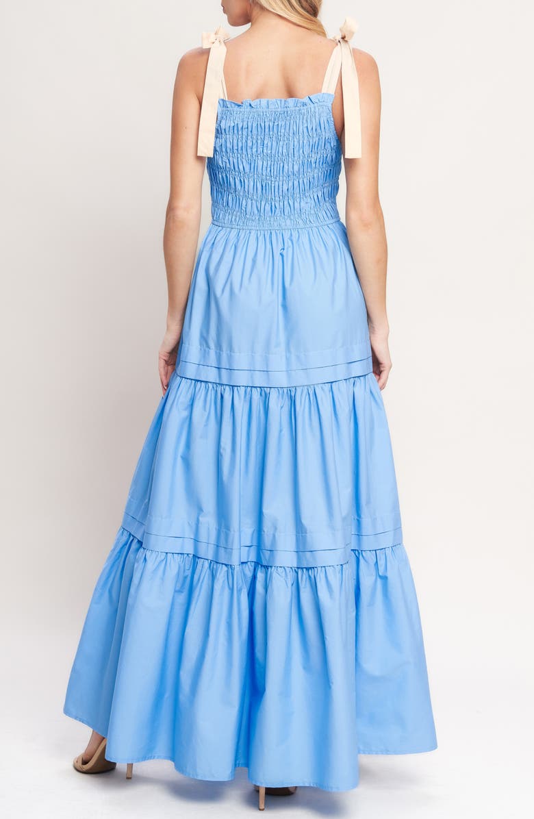 FLYING TOMATO Smocked Bodice Tiered Maxi Dress, Alternate, color, Blue