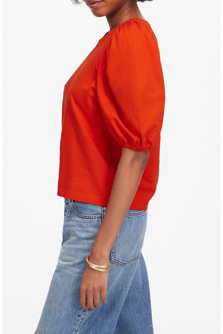 Puff Sleeve Cotton T-Shirt, Alternate, color, BRIGHT FLAME