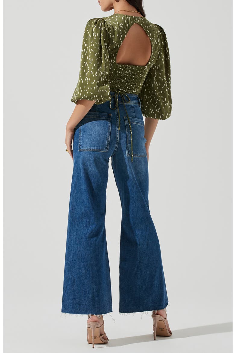 Wrap Front Cutout Top, Alternate, color, GREEN FLECKS