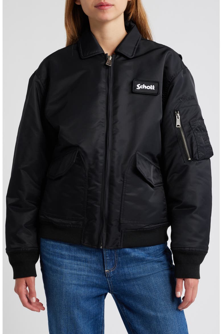 Satin Flight Jacket, Main, color, BLACK