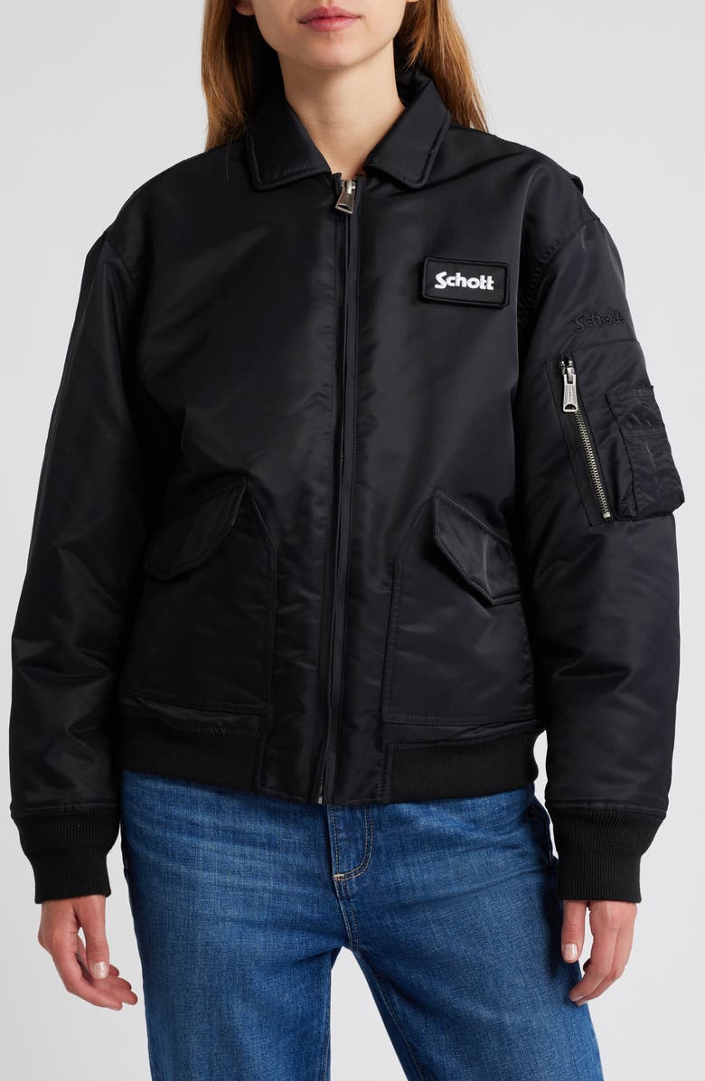 Schott NYC Satin Flight Jacket, Main, color, Black