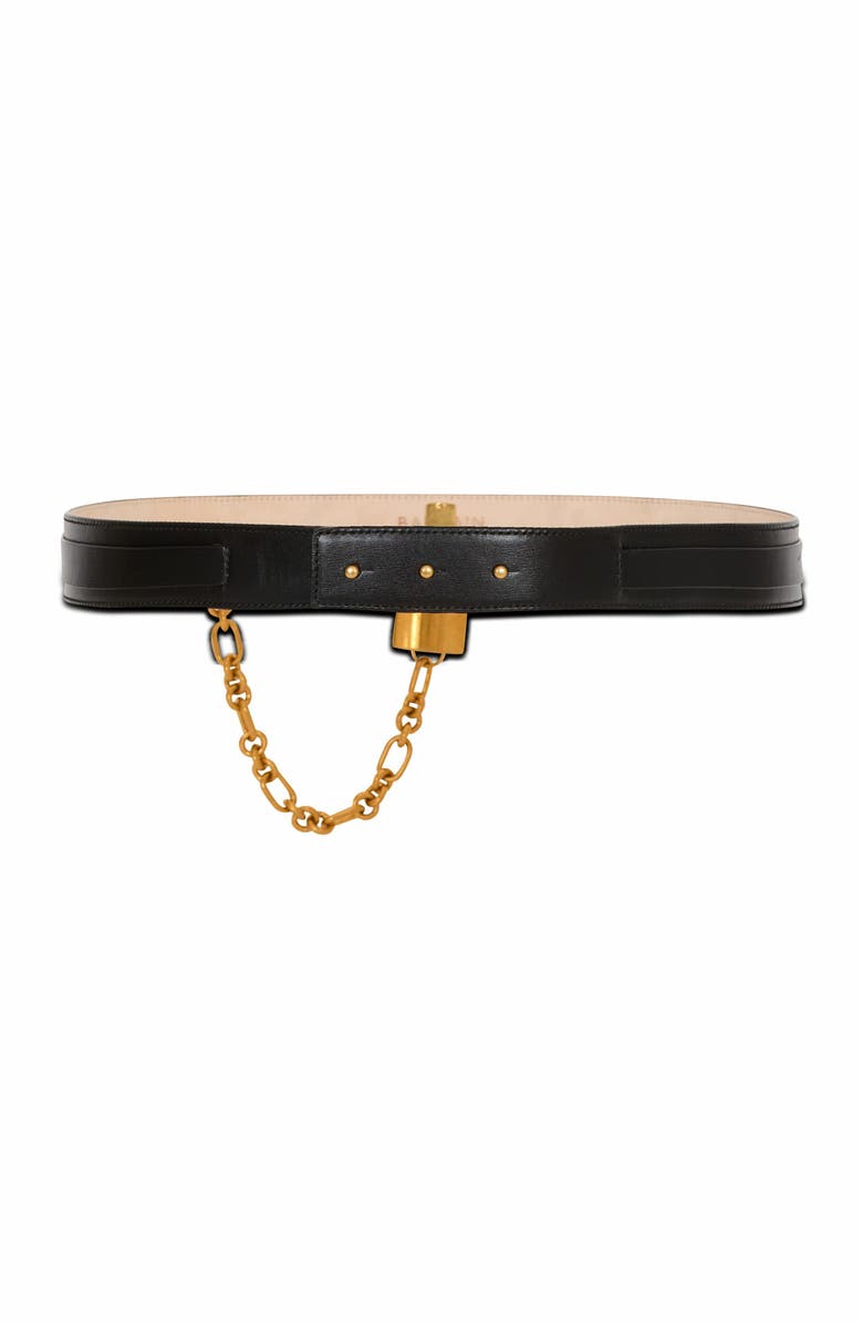 Balmain Sync Leather Belt With Chain, Alternate, color,