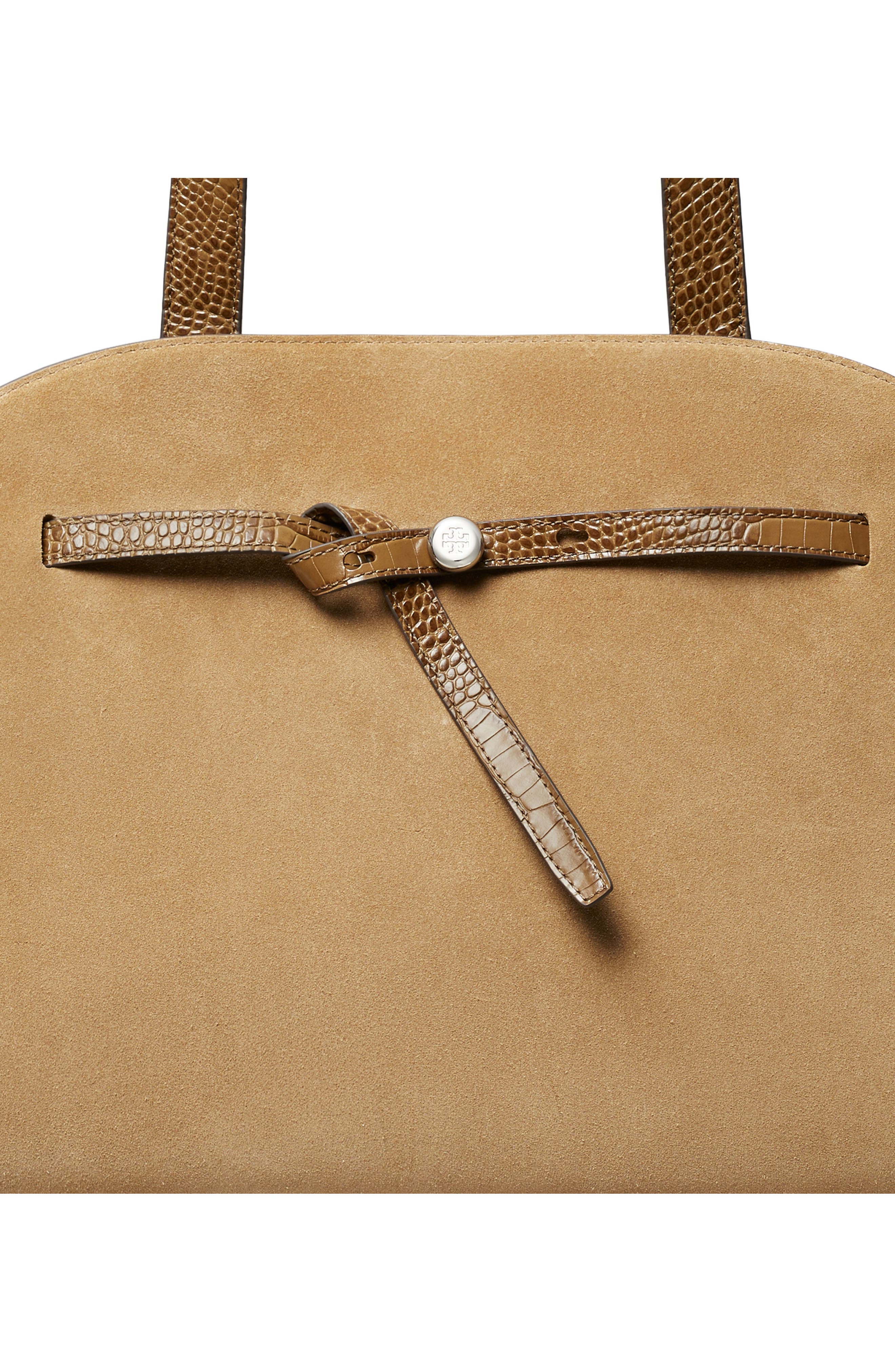 Romy Large Suede Leather Bauletto, Alternate, color, STONE
