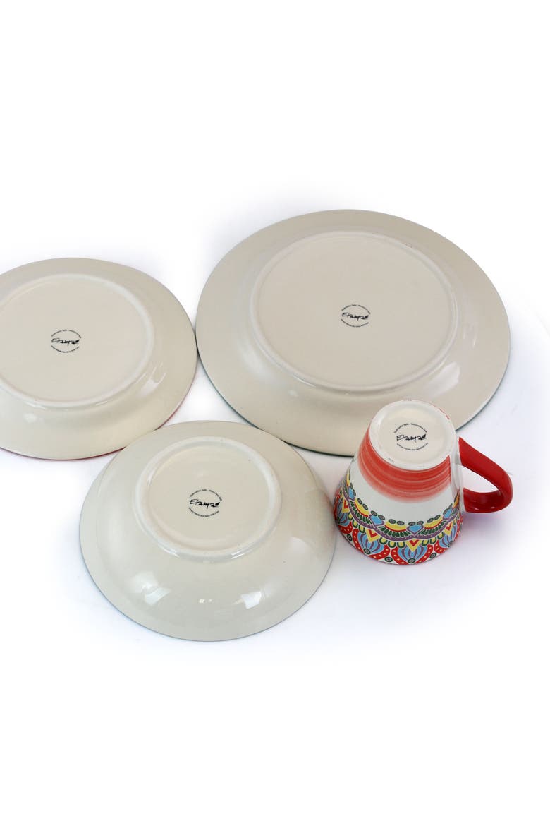 Zen  Mozaik 16 Piece Luxurious Stoneware Dinnerware with Complete Setting for 4, 16pc, Alternate, color, Red