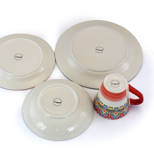 Elama Zen Red Mozaik 16-pc. Stoneware Dinnerware Set In Multi
