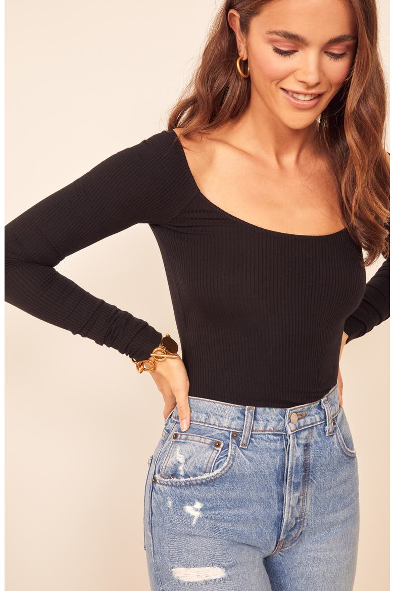 Nala Long Sleeve Rib Tee, Alternate, color, BLACK