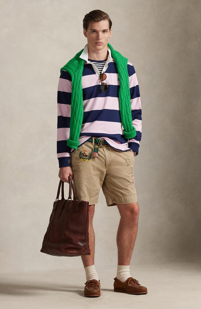 Polo Ralph Lauren The Iconic Rugby Shirt, Alternate, color, Carmel Pink/ Newport Navy