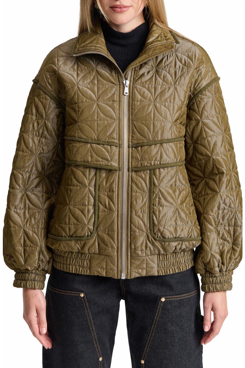 Funnel Neck Quilted Bomber Jacket, Main, color, SEAGRASS