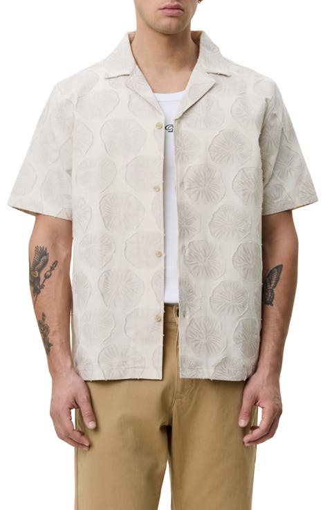 Dahlia Floral Jacquard Cotton & Linen Blend Camp Shirt