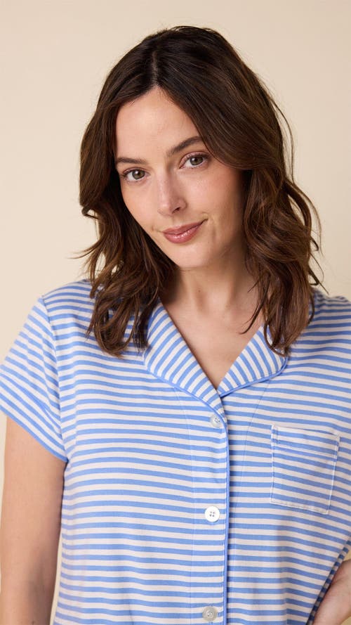 The Cat's Pajamas Pima Knit Cropped Pajama Set In Blue
