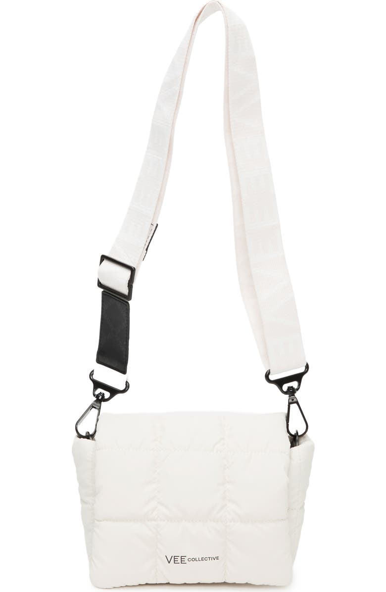 VeeCollective Mini Porter Quilted Recycled Nylon Messenger Bag, Main, color, Whisper White/ White