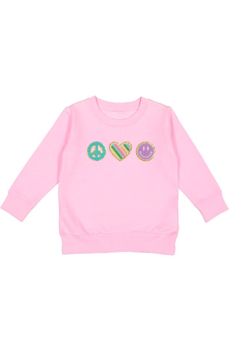 Sweet Wink Peace, Love, Smile Patch Sweatshirt, Main, color, 