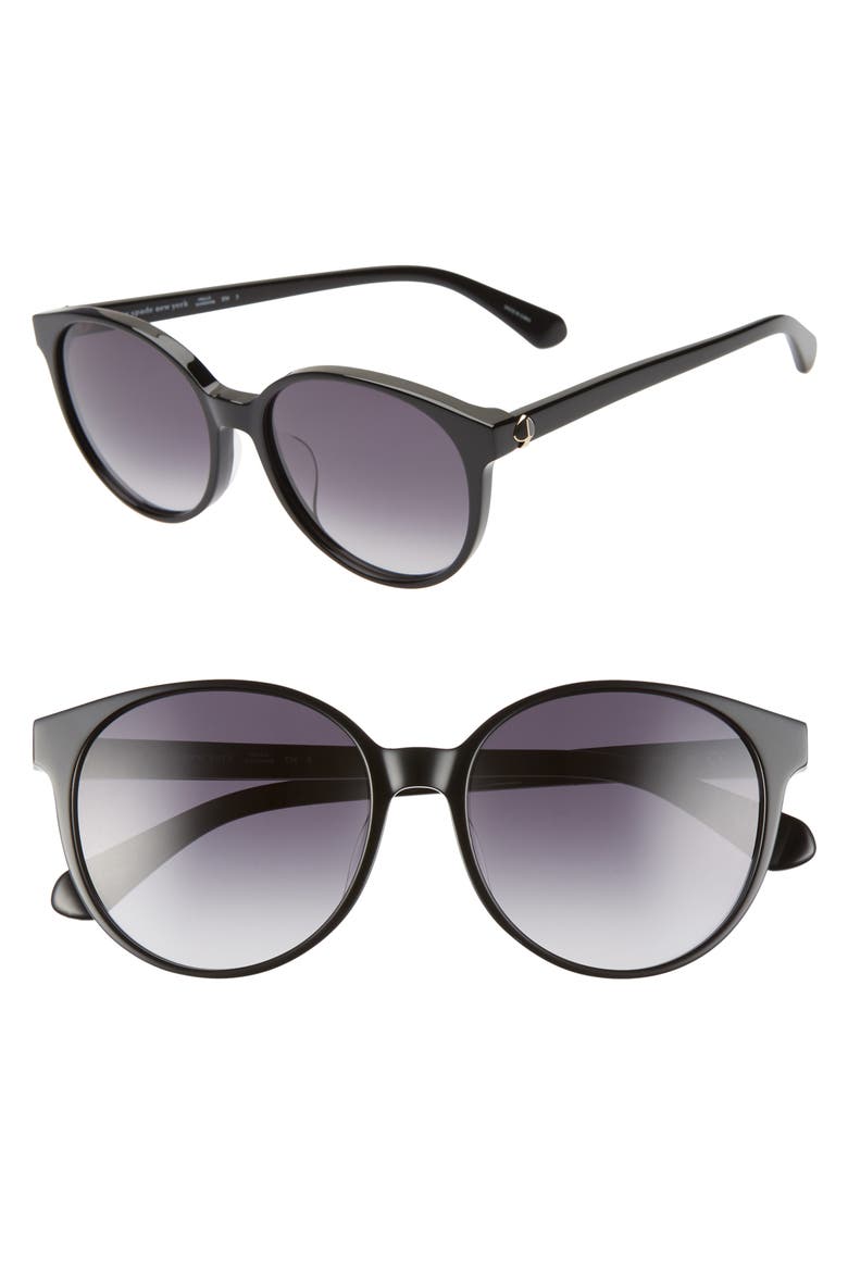 eliza 55mm round sunglasses, Main, color, BLACK/ DARK GREY