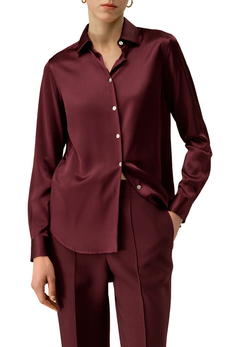 Women's Timeless Silk Charmeuse Shirt, Main, color, Pinot Noir