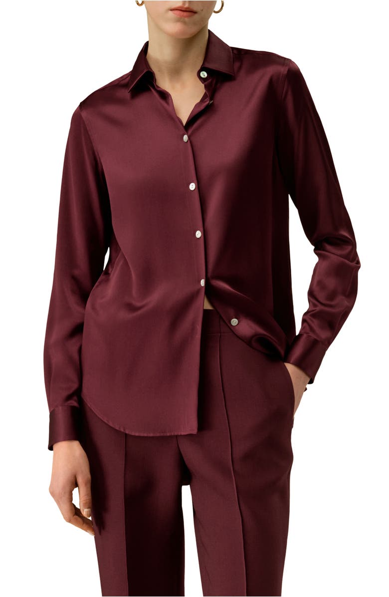 Lilysilk Timeless Silk Charmeuse Shirt, Main, color, Pinot Noir