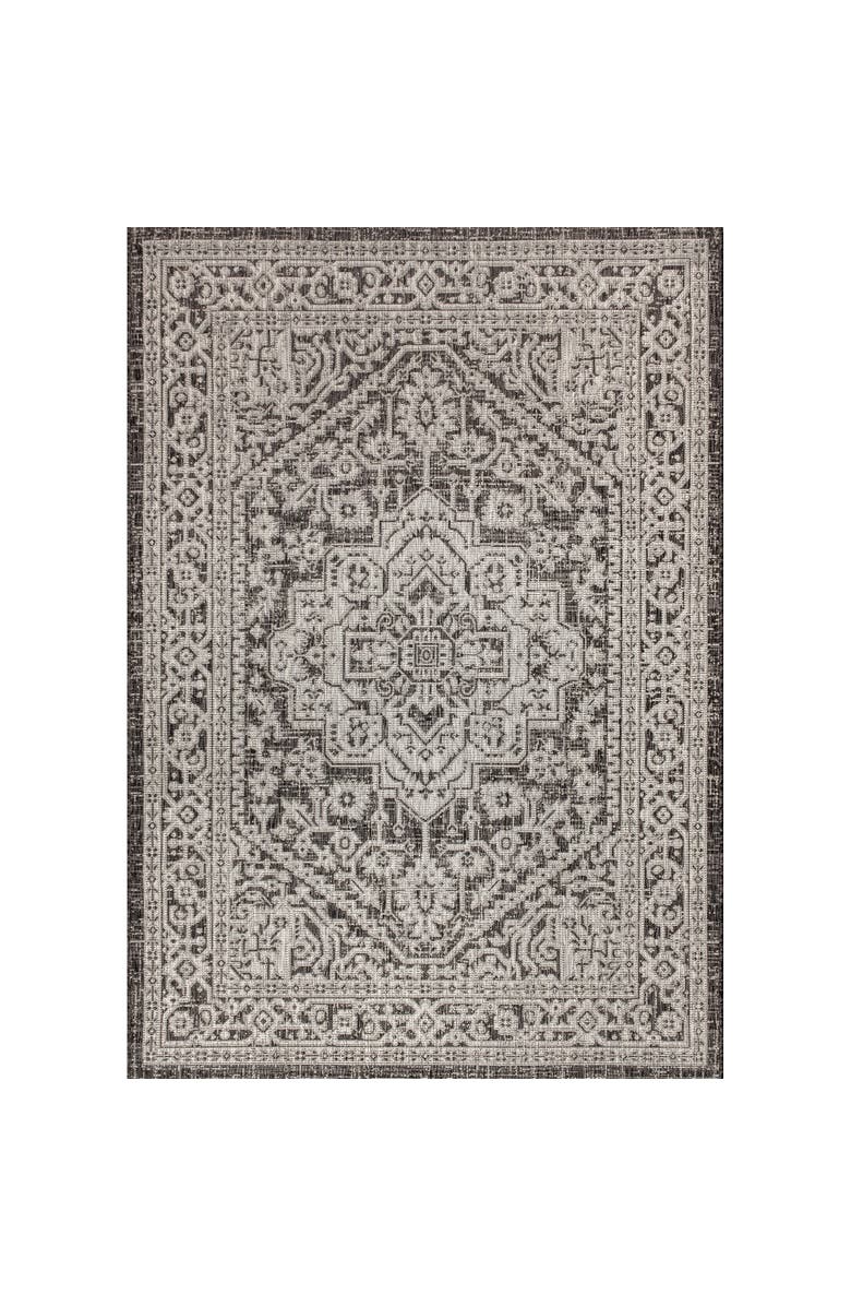 JONATHAN Y Sinjuri Medallion Textured Weave Indoor/Outdoor Area Rug, Main, color, Gray/Black