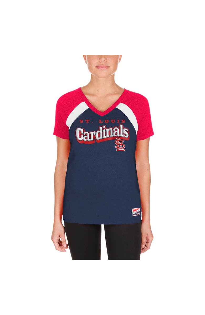New Era Women's New Era Navy St. Louis Cardinals Heathered Raglan V-Neck T-Shirt, Alternate, color, Navy
