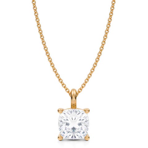 Cushion Solitaire Lab Diamond Pendant Necklace 14K 2.50ct