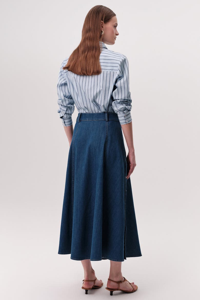 Meagan High Waisted Zip Pocket Denim Skirt, Alternate, color, Indigo