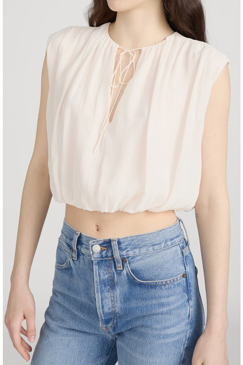 The Wave Tie Neck Silk Top, Alternate, color, CREAM