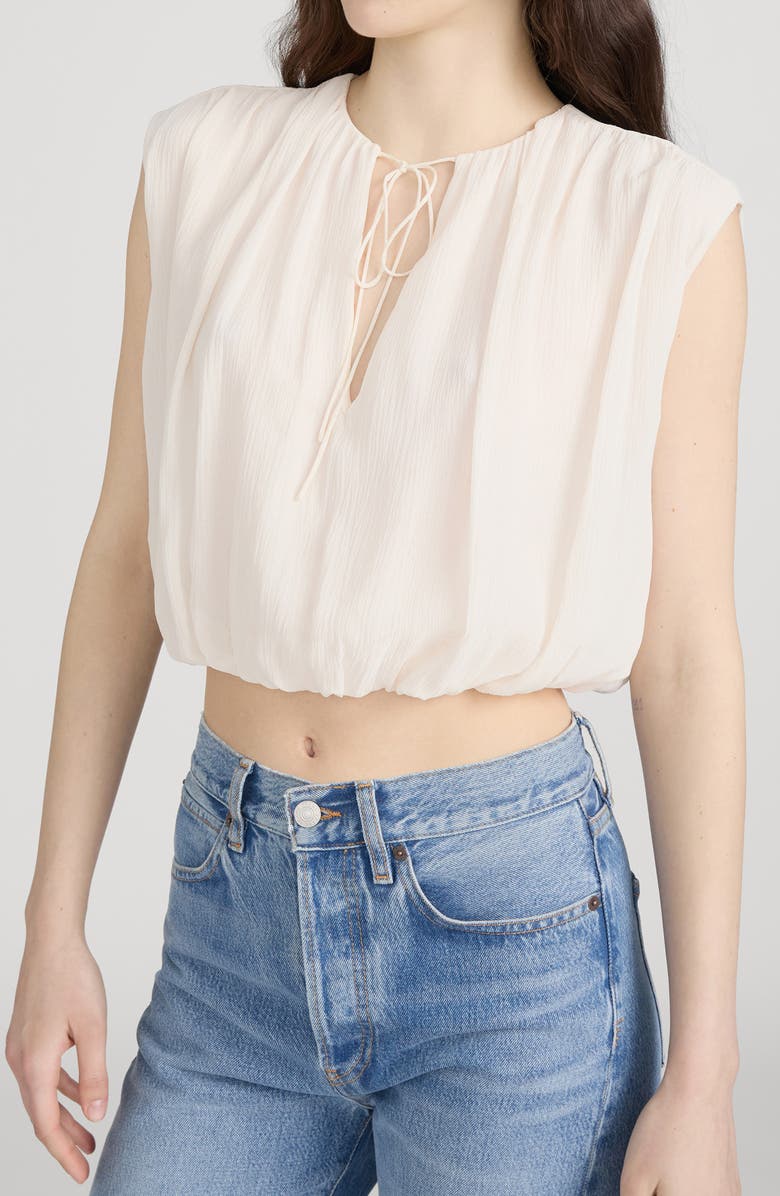 FRAME The Wave Tie Neck Silk Top, Alternate, color, Cream
