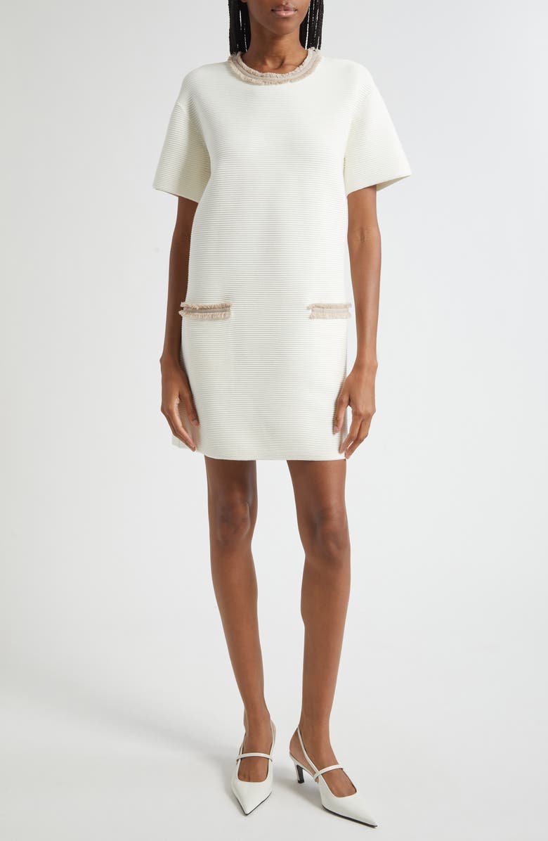 Emporio Armani Fringe Trim Dress, Main, color, Solid White