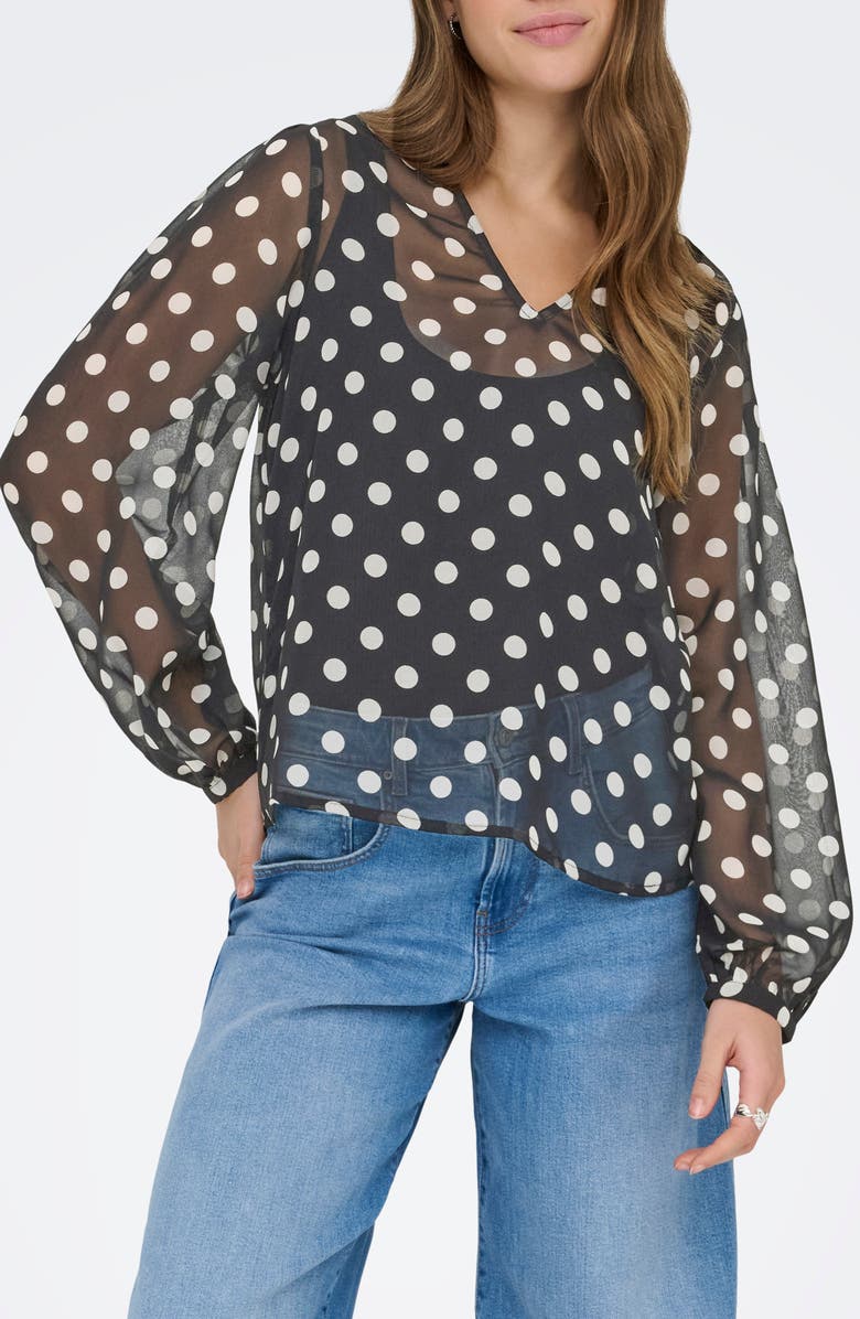 Only Fedja Polka Dot Long Sleeve Woven Top, Main, color, Black/ White Dots