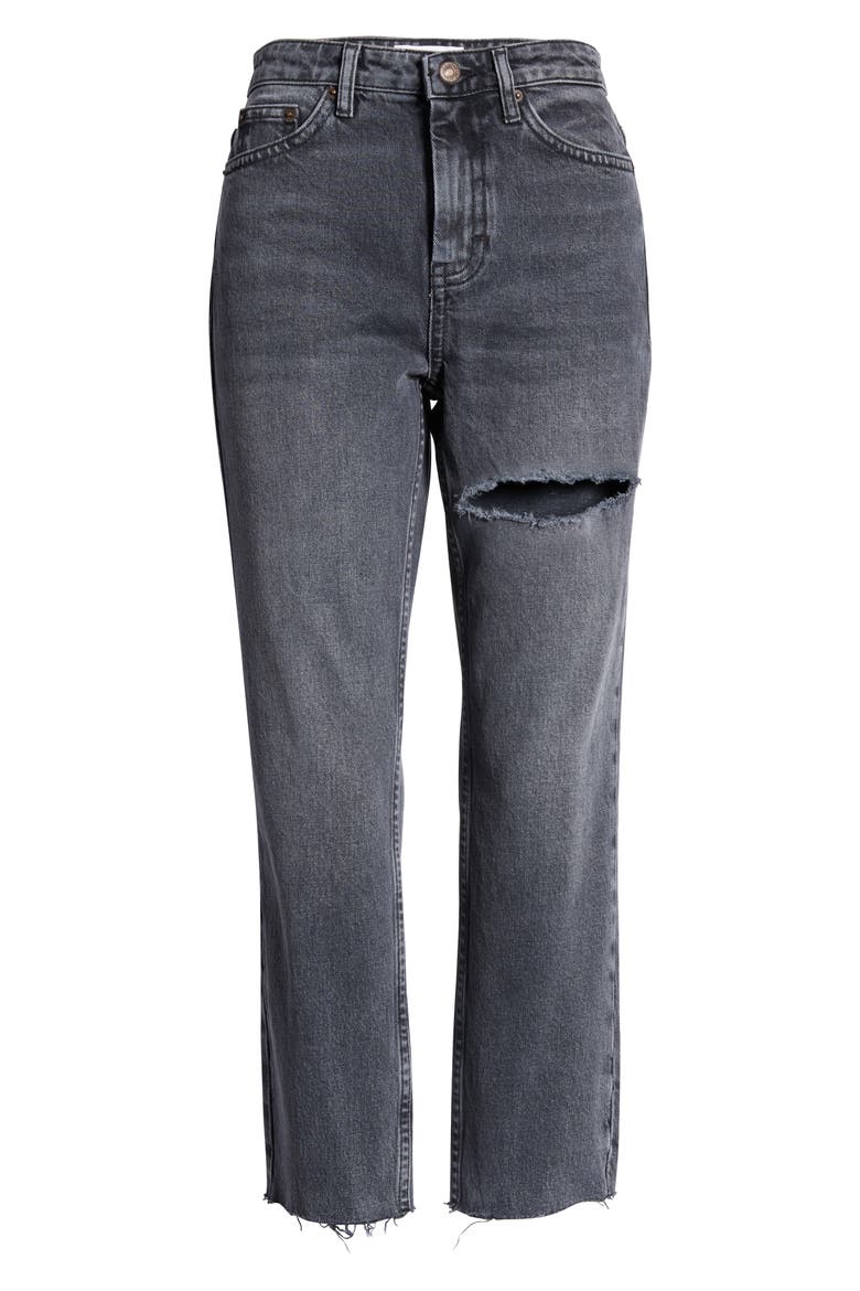 NY Thigh Rip Raw Hem Straight Leg Jeans, Alternate, color, SMOKE GREY