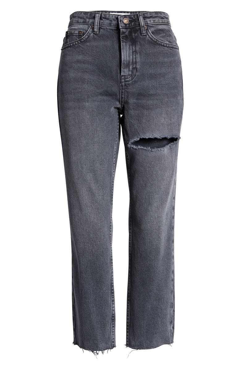 Topshop NY Thigh Rip Raw Hem Straight Leg Jeans, Alternate, color, 