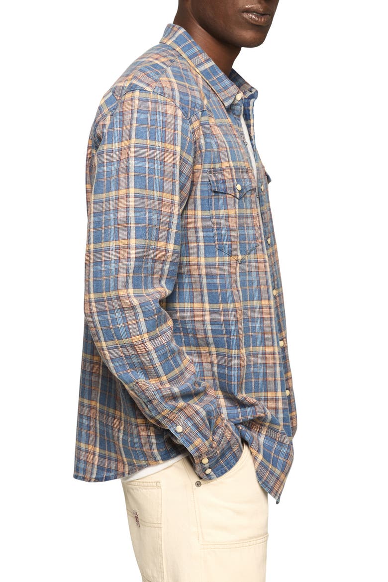 Plaid Cotton Twill Snap-Up Western Shirt, Alternate, color, NAVY MULTI