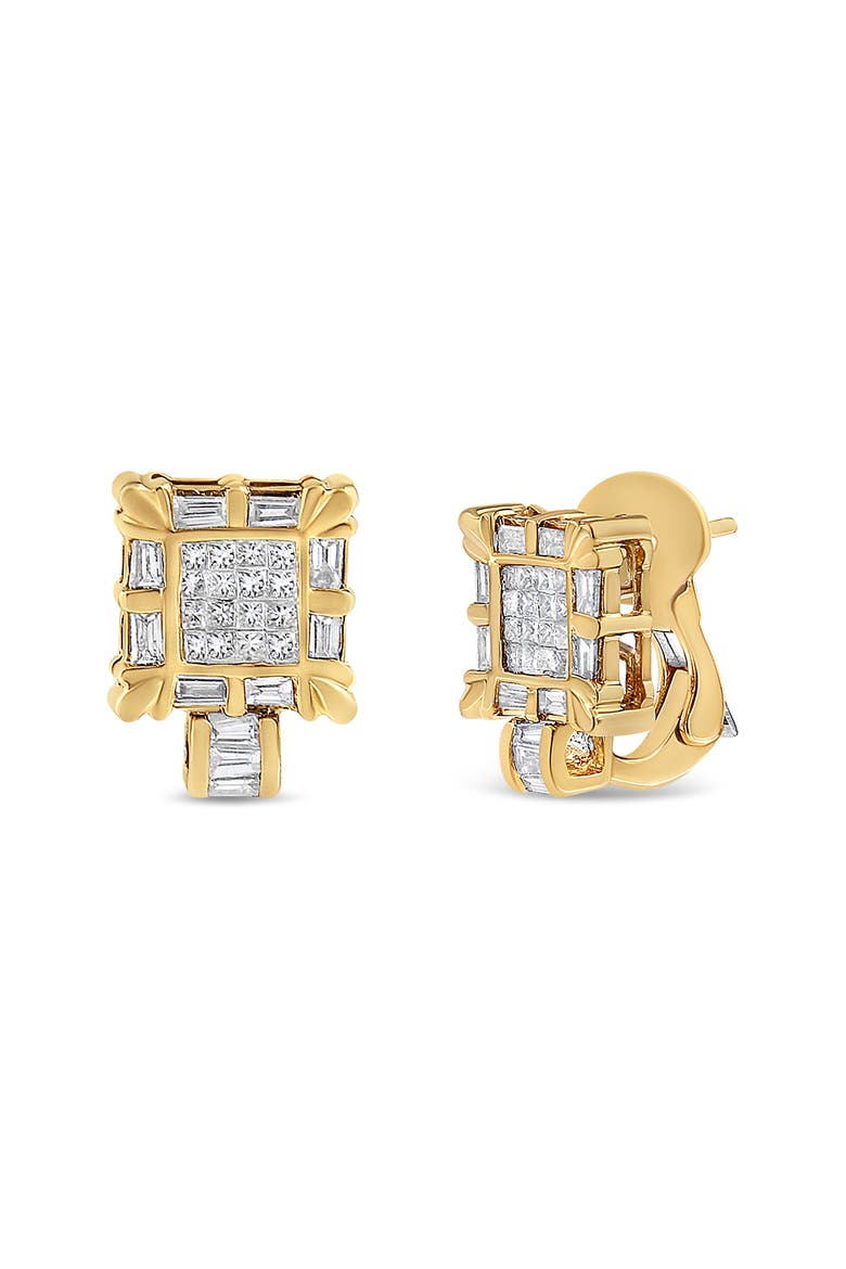 14K Yellow Gold 7/8 Cttw Diamond Huggie Hoop Omega Earrings, Main, color, Yellow