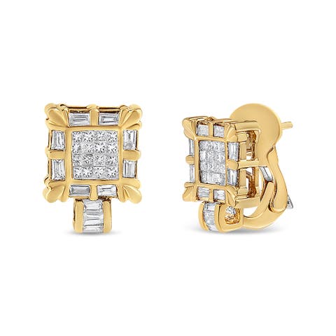 14K Yellow Gold 7/8 Cttw Diamond Huggie Hoop Omega Earrings