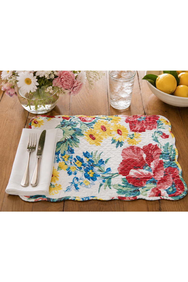 Camila Flowers 100% Cotton Set of 6 Placemats 13" x 19", Alternate, color, Pink