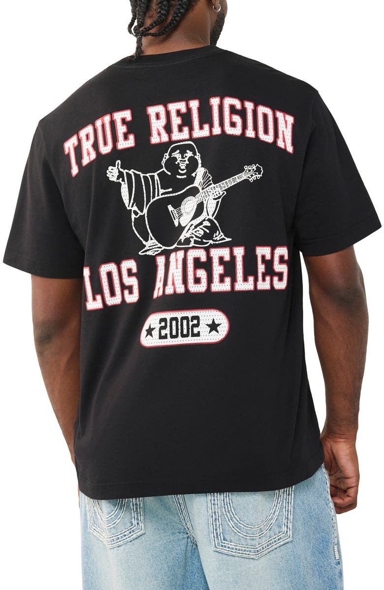 True Religion Buddha Mesh Print Graphic T-Shirt, Alternate, color, Jet Black