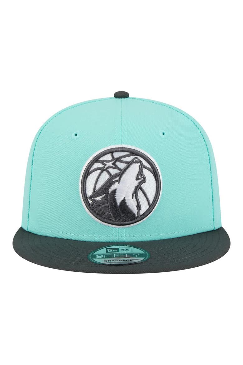 Men's New Era Turquoise/Charcoal Minnesota Timberwolves Color Pack Two-Tone 9FIFTY Snapback Hat, Alternate, color, Turquoise
