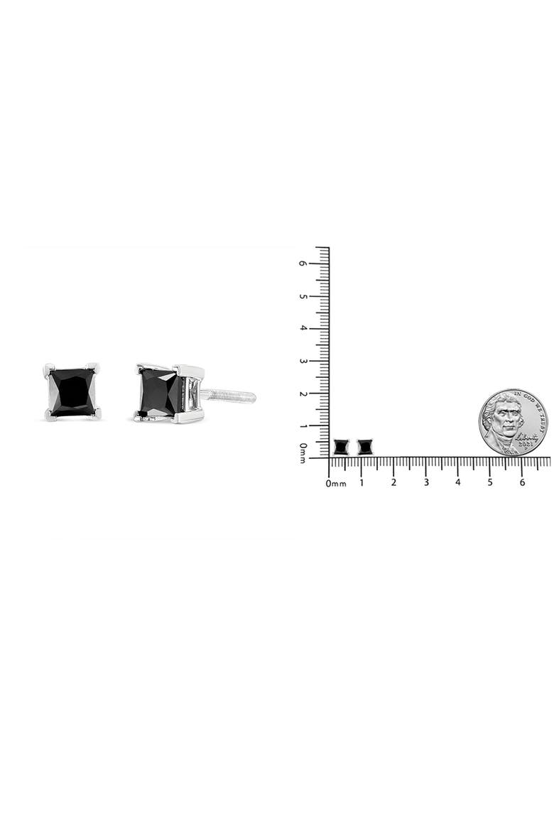 Silver 5/8 Ct Princess Black Diamond Stud Earrings with Push Backs, Alternate, color, White