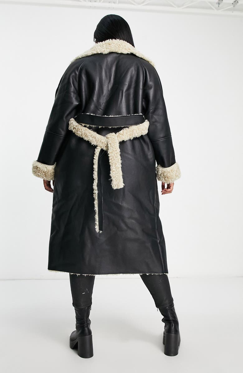 ASOS DESIGN Curve Faux Shearling Trench Coat, Alternate, color, 