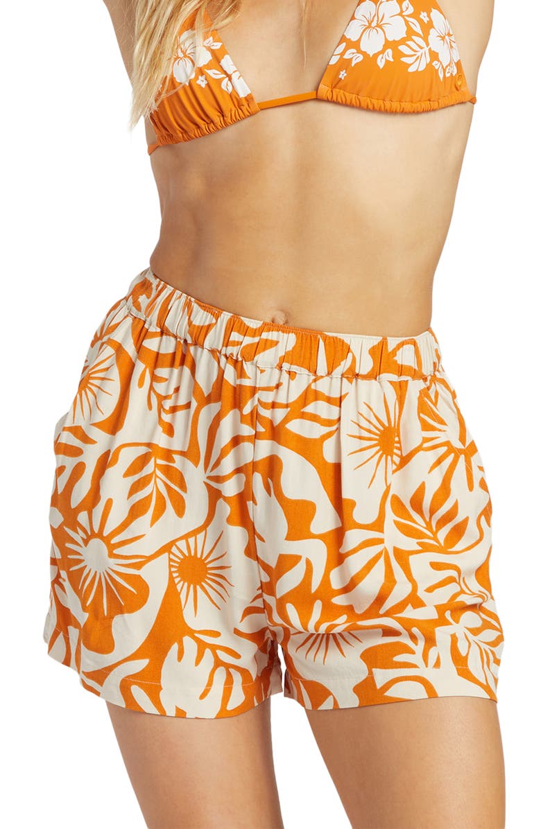 Billabong Sea Ya Leaf Print Shorts, Main, color, Dried Mango