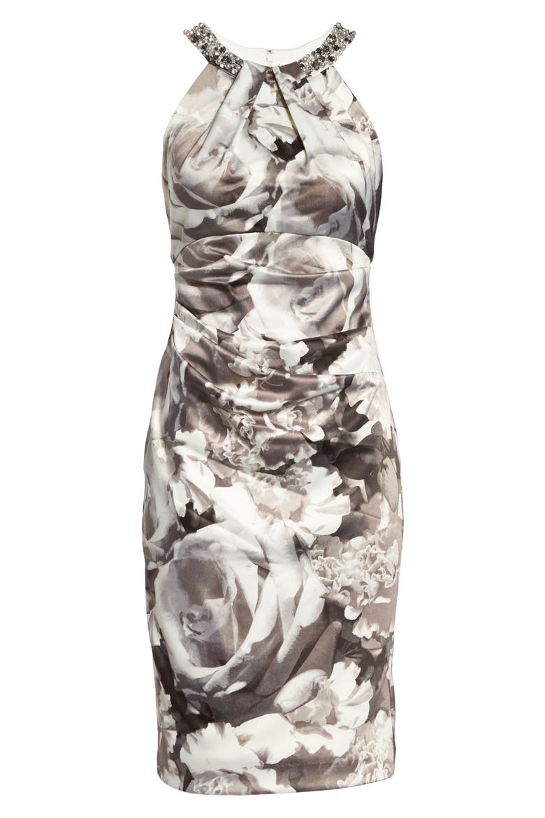 Embellished Print Sheath Dress, Alternate, color, BLACK/ WHITE