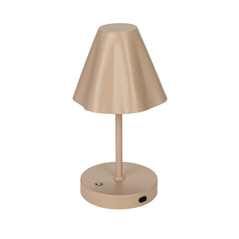 Round Metal LED Rechargeable Table Lamp, Tan