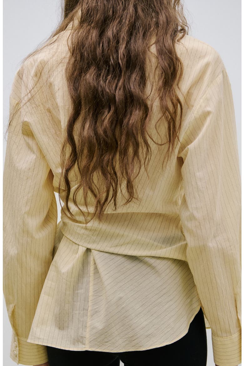 Stripe Tie Waist Cotton Blend Button-Up Shirt, Alternate, color, PASTEL YELLOW