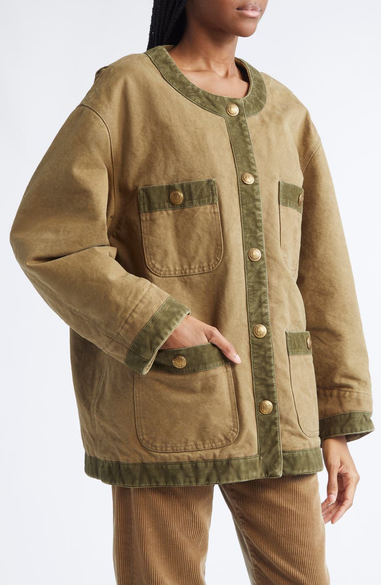 R13 Corduroy Trimmed Chore Jacket, Alternate, color, Dusky Tan Brown